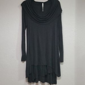 Kensie Cowl Neck Layered Hem Long Sleeve Dress L